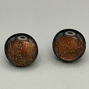 Elegant Brown Stud Fused Glass Earrings